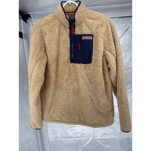 Vineyard Vines Kids XL (18) Pullover Sherpa Fleece Jacket Quarter Zip Brown Navy